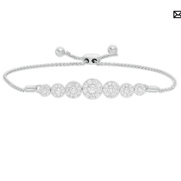 💛 10k White Gold 1ct 7 Diamond Flower Bolo Bracelet - Picture 1 of 4
